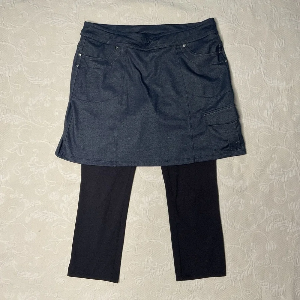 Athleta Womens Size Medium Tall Athleta Contender 2-in-1 Skirt Legging Navy Blue